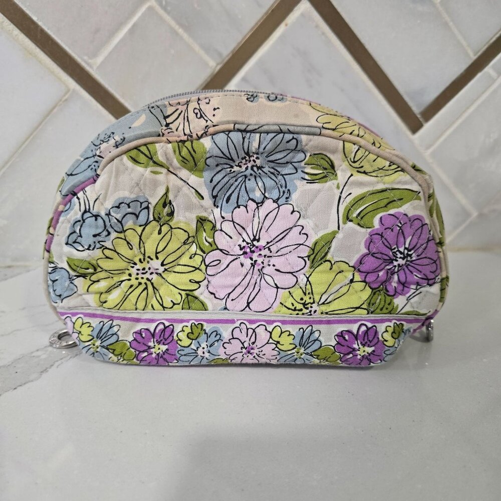 Vera Bradley Floral Quilted Cosmetic Zipper Pouch With Compartments 8"